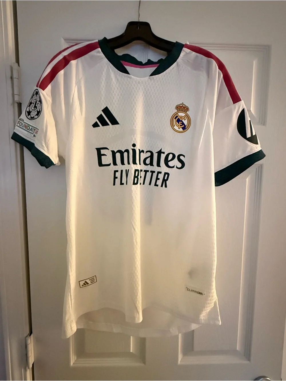 adidas White Real Madrid Jersey with Dark Green & Red Accents